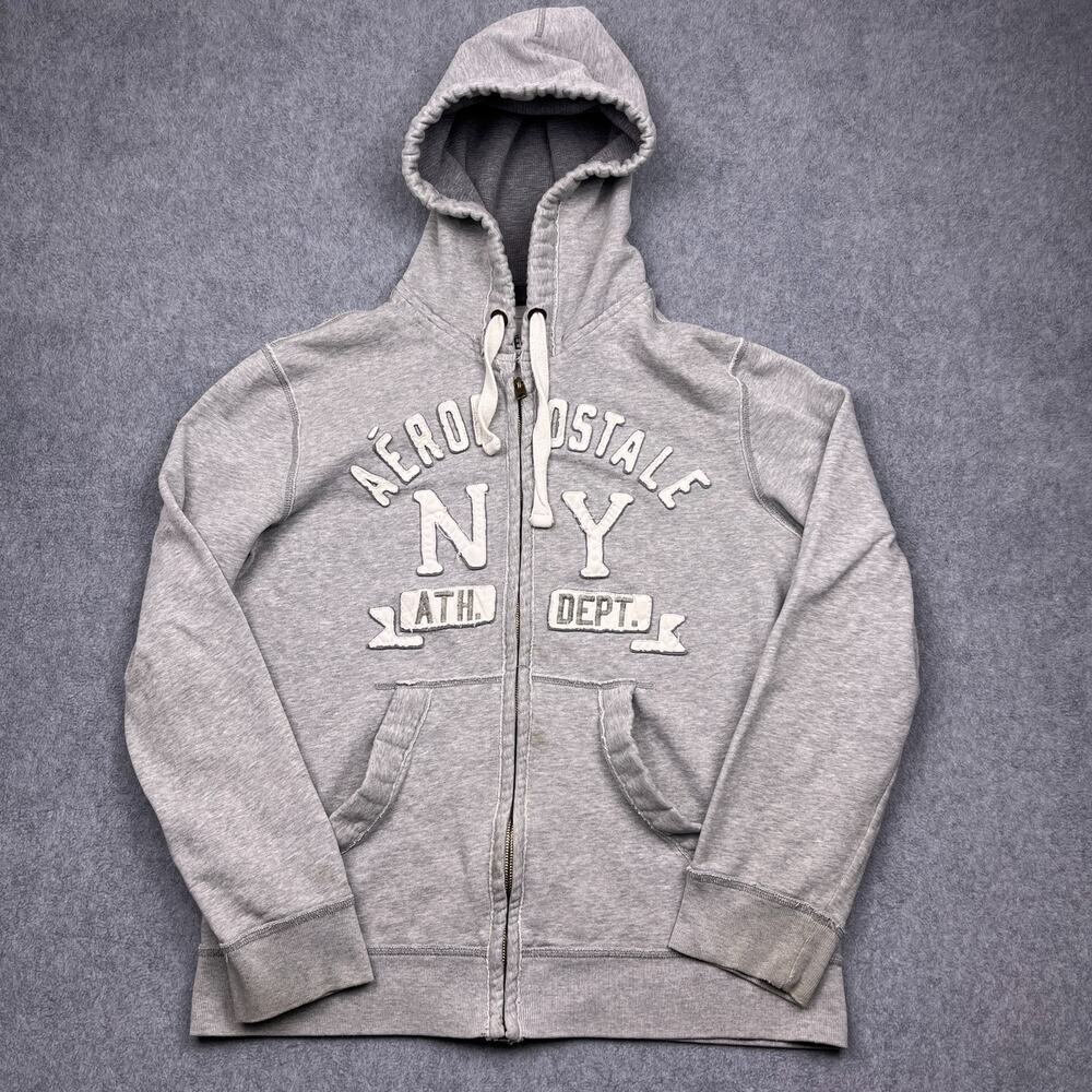 aéropostale full zip hoodie mens large gray drawstring sweatshirt